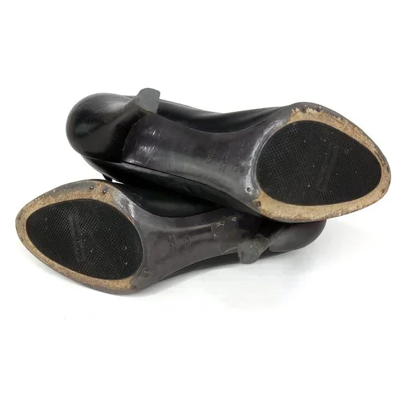 Costume National Black Leather Suede Button Heels Made in Italy - Picture 7 of 8